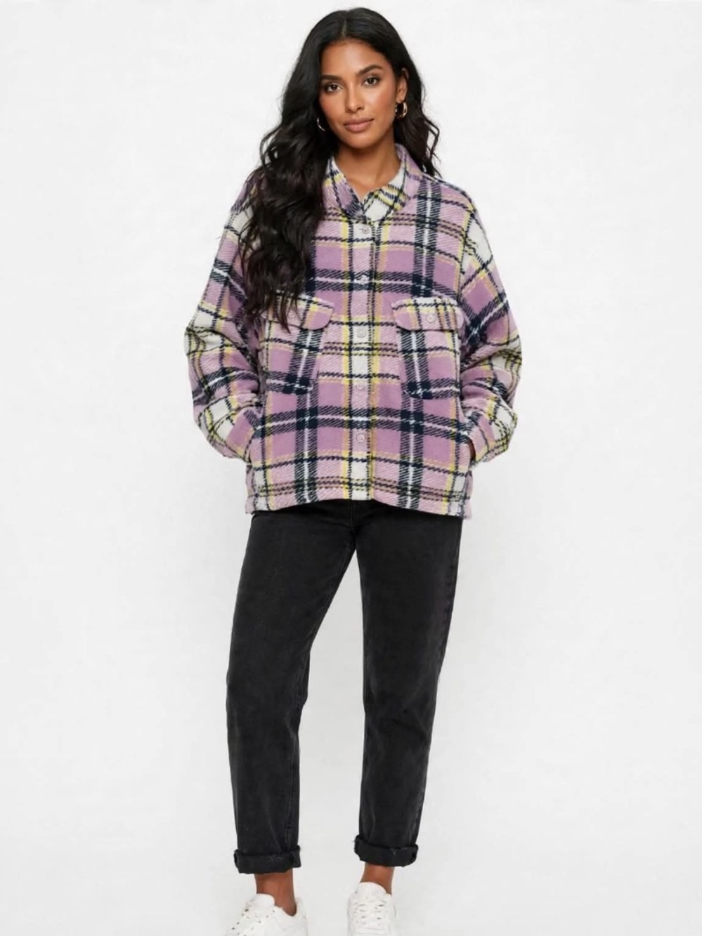 Zara Lavender Plaid Teddy Jacket with Yellow Accents